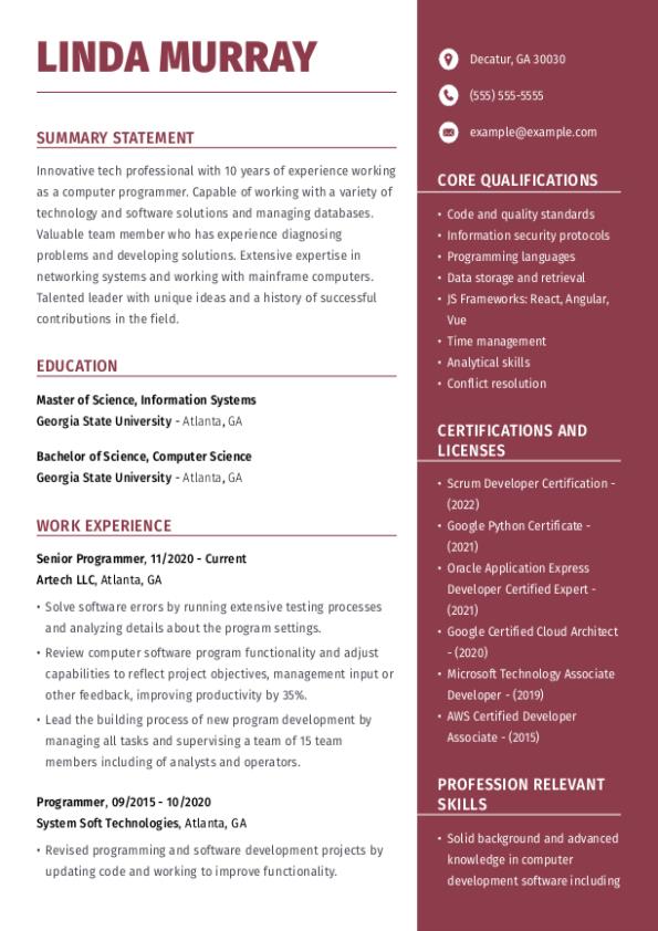 Programmer CV Template