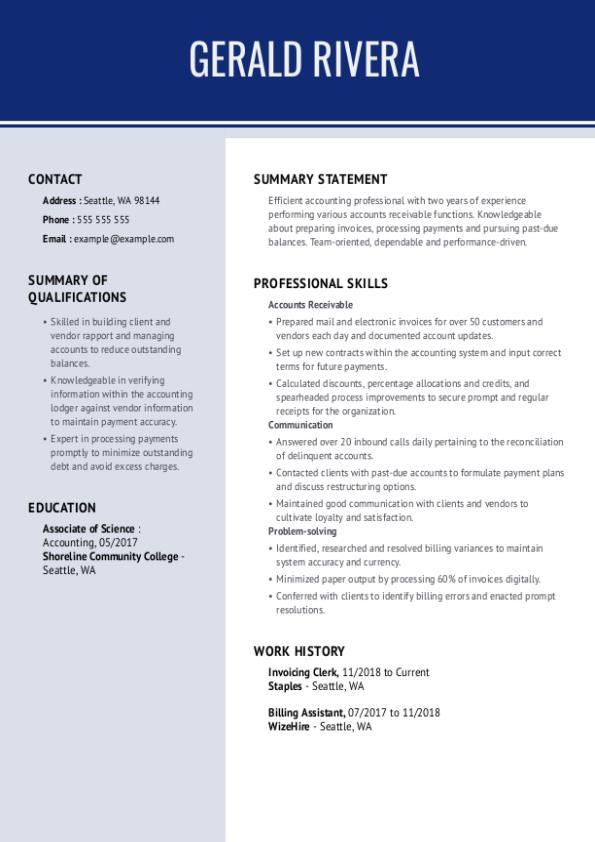 Account Receivable Clerk Resume Template