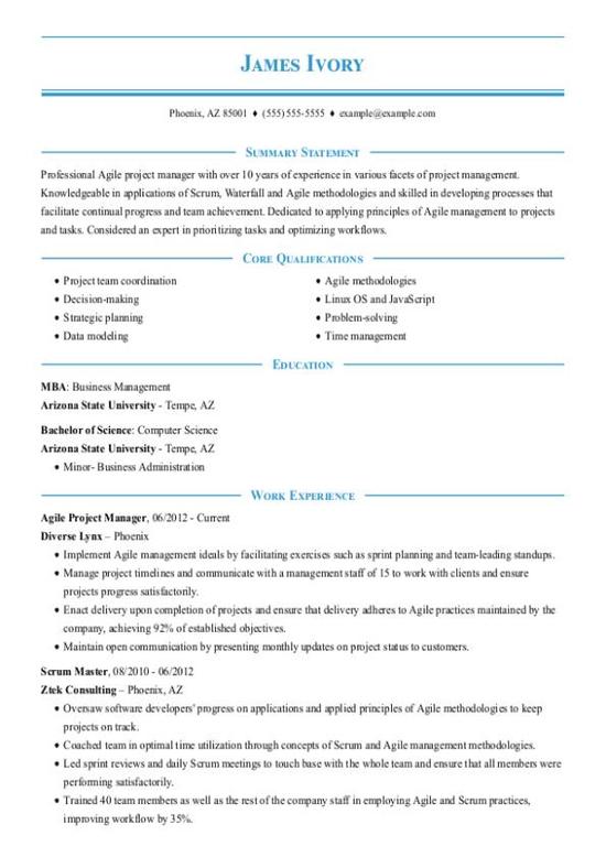 Agile Project Manager CV Template
