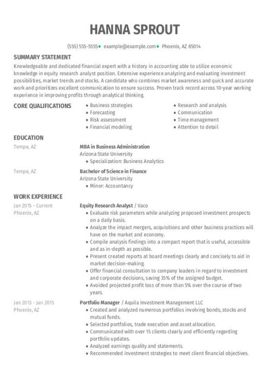 Equity Research Analyst CV Template