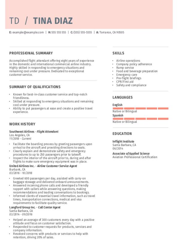 Flight Attendant Resume Template