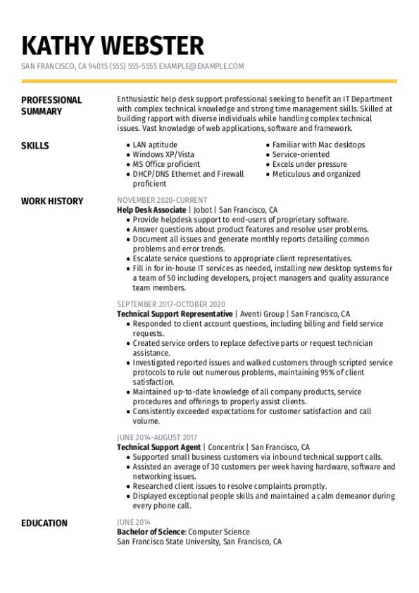 help desk technician resume summary