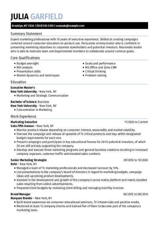 Marketing Executive CV Template