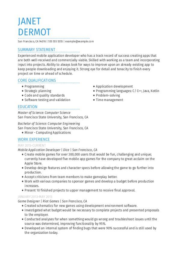 Mobile Application Developer CV Template