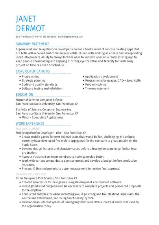 Mobile Application Developer CV Template