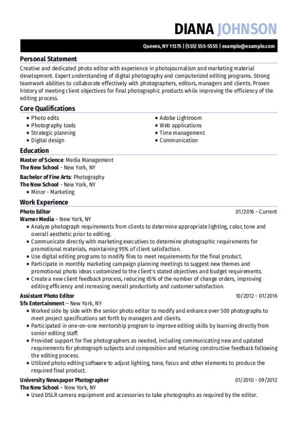 Photo Editor CV Template