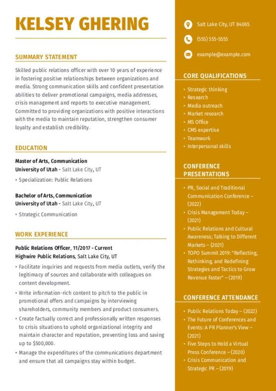 Public Relations Officer CV Template