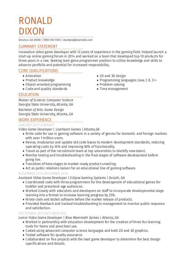 Video Game Developer CV Template