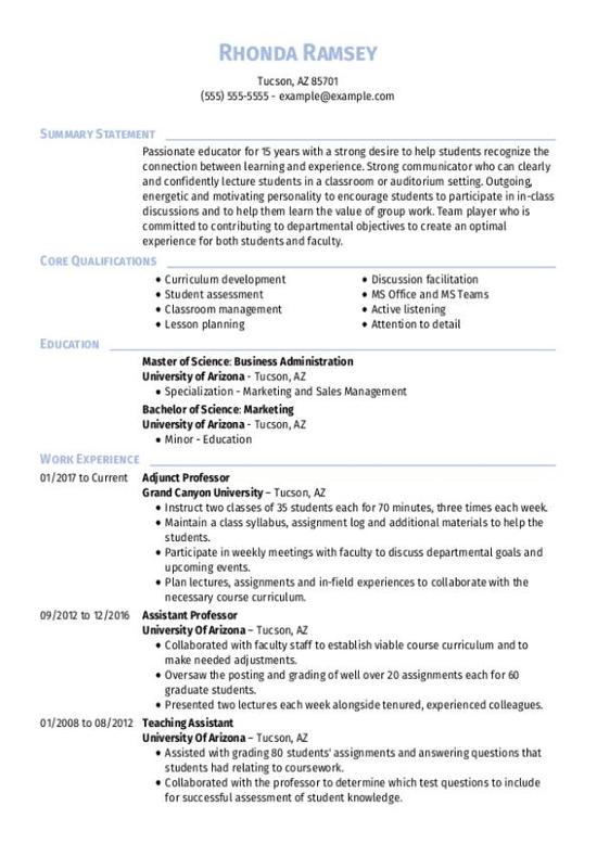 Adjunct Professor CV Template