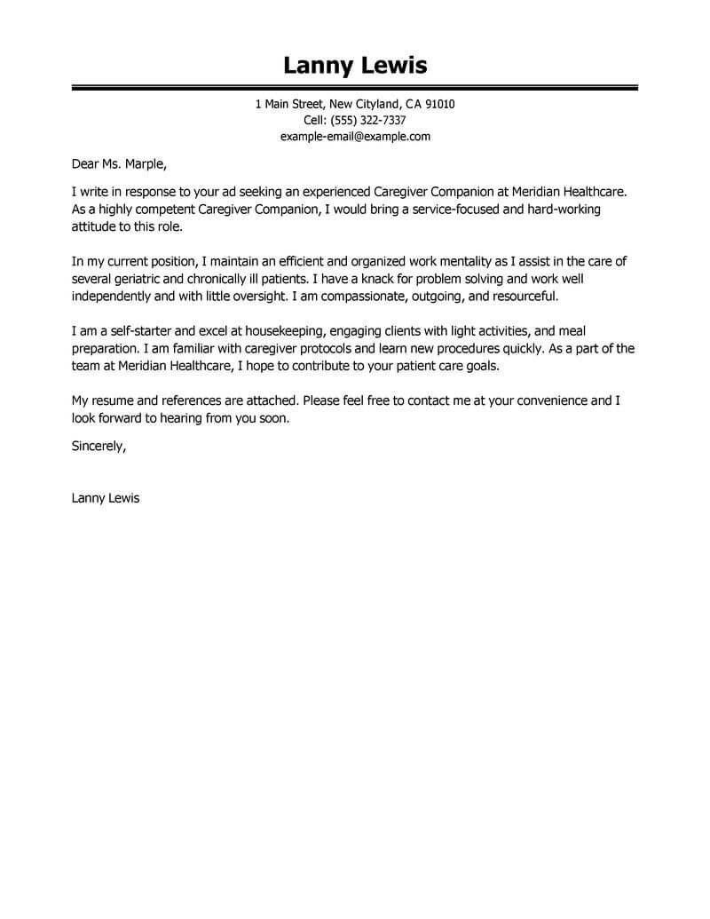 caregivers companions cover letter sample