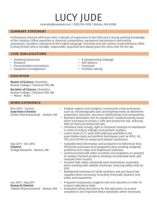 Chemist CV Template