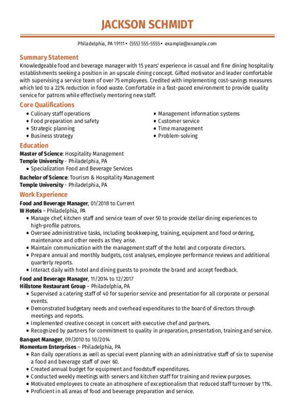 Food Service Manager CV Template