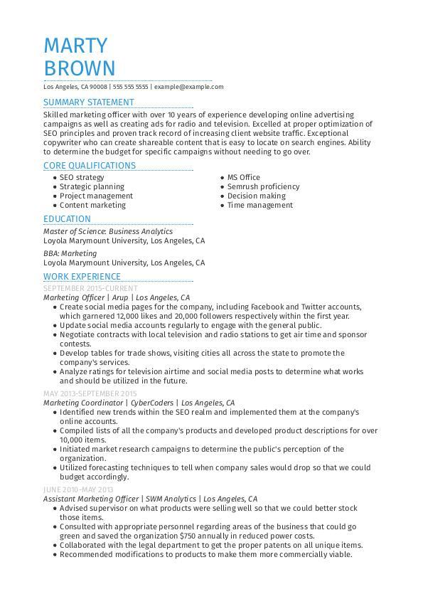 Marketing Officer CV Template