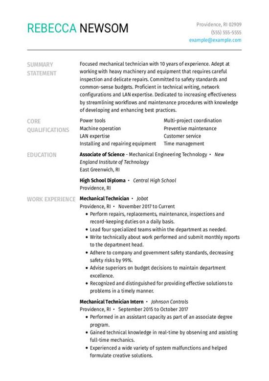 Mechanical Technician CV Template