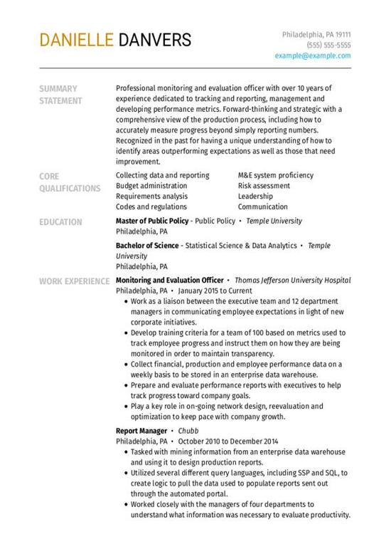 Monitoring And Evaluation Officer CV Template
