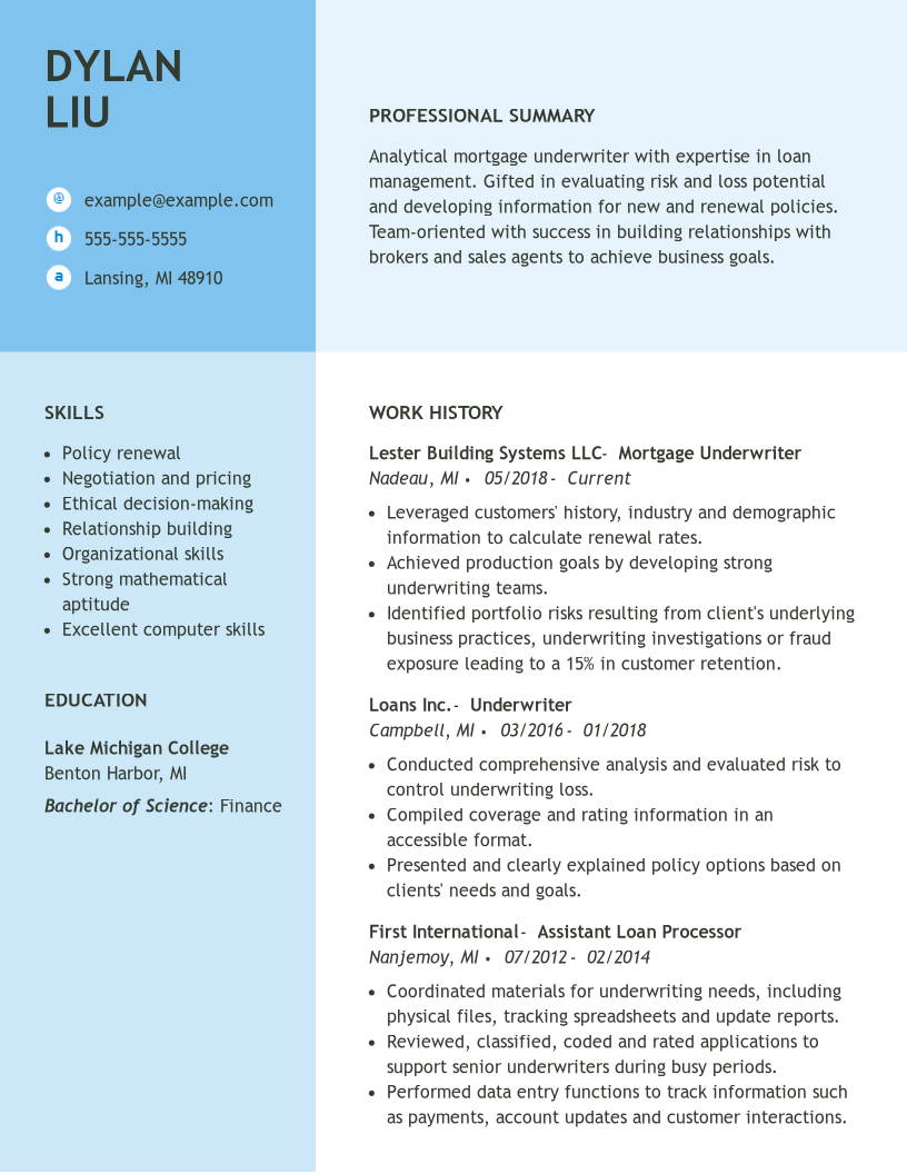 Mortgage Underwriter Combination Resume Example