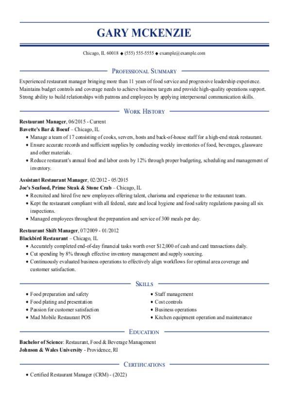 Restaurant Manager Resume Template