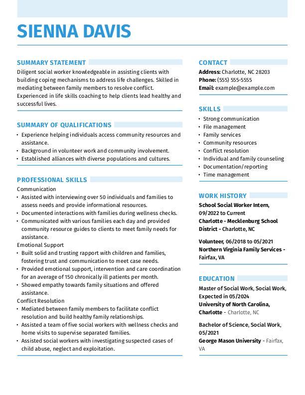 Social Work Resume Examples 2025