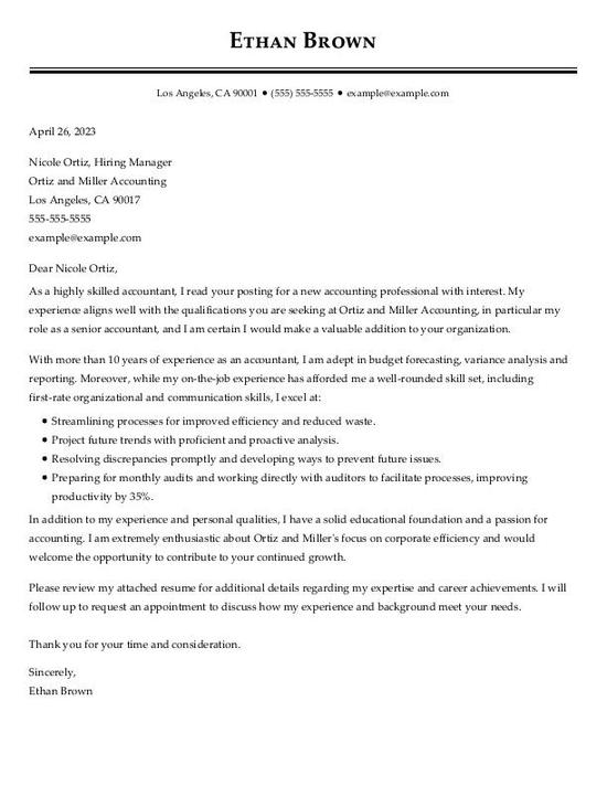 Accountant Cover Letter Example
