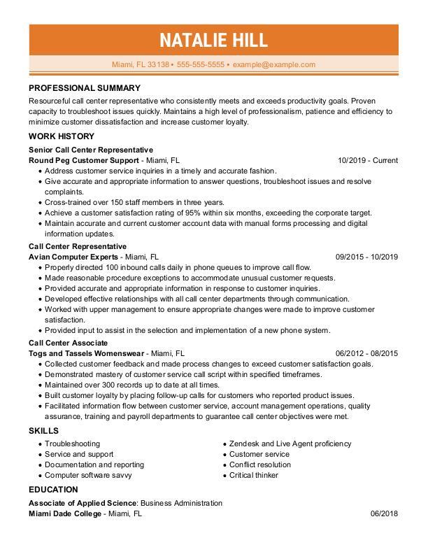 Call Center Representative Resume Template