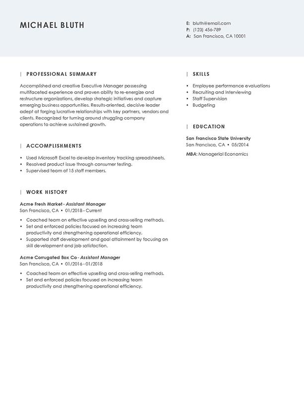 Assistant Manager Resume Samples