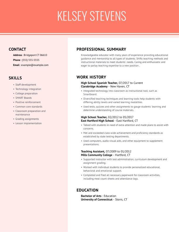 High School Teacher Resume Example