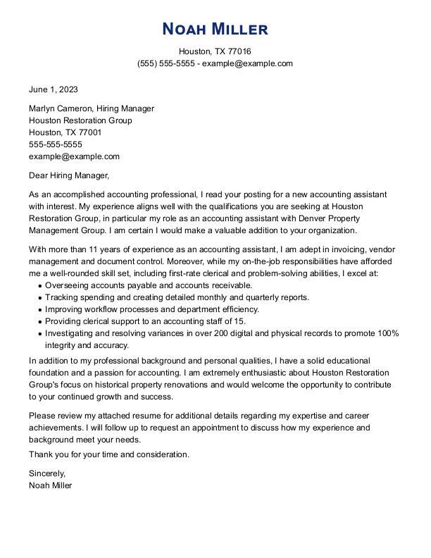 Application letter store for accountant