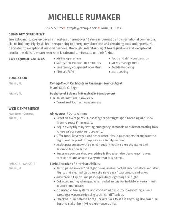 Air Hostess CV Template