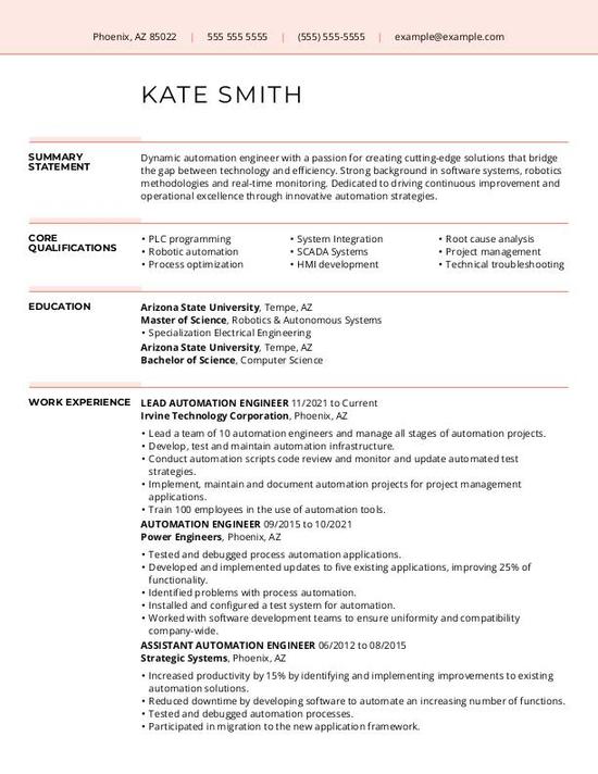 Automation Engineer CV Template