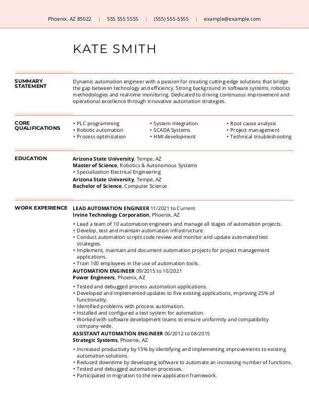 Automation Engineer CV Template