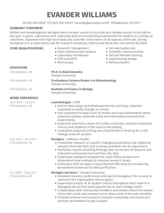 Biologist CV Template