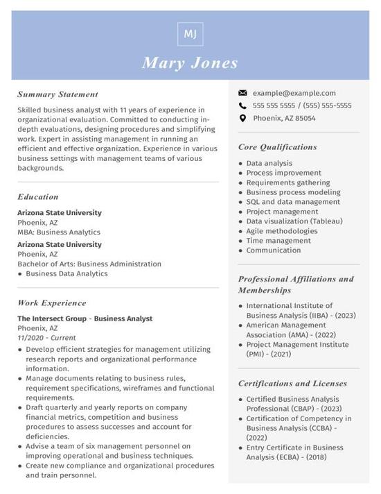 Business Analyst CV Template