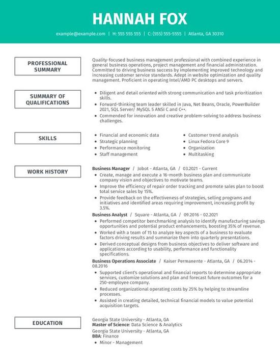 Business Management Resume Template