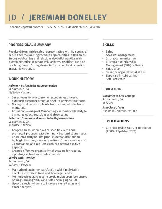 Inside Sales Representative Resume Template