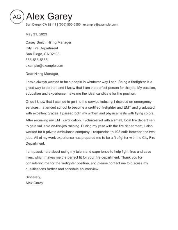 Irefighter Cover Letter Example