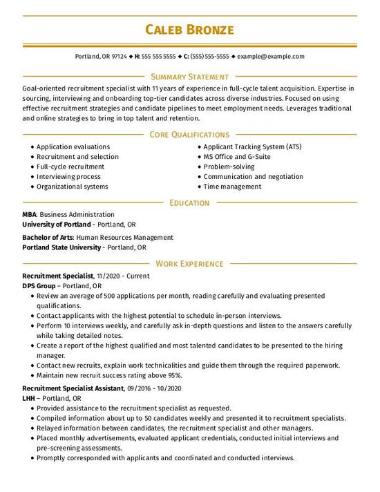 Recruitment Specialist CV Template