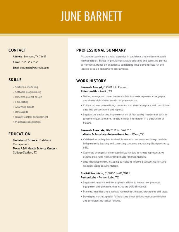 Research Analyst Resume Template