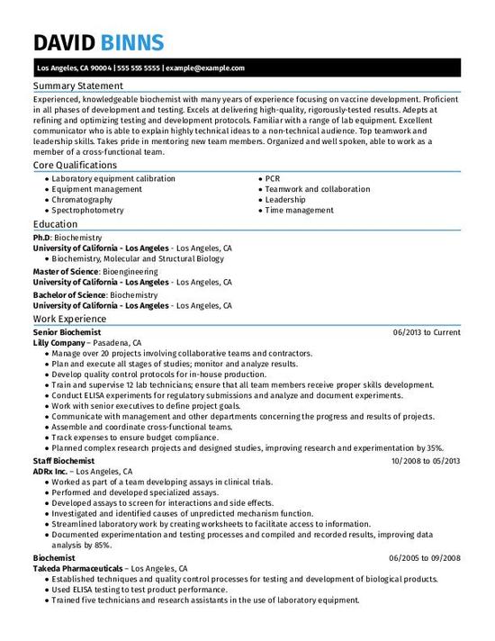 Senior Biochemist CV Template