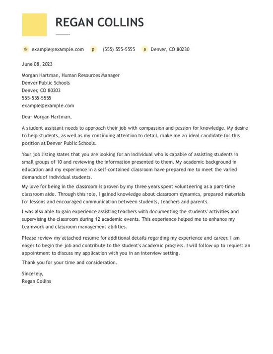 Student Assistant Cover Letter Example