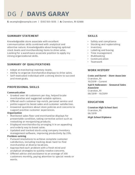 Warehouse Associate Resume Template