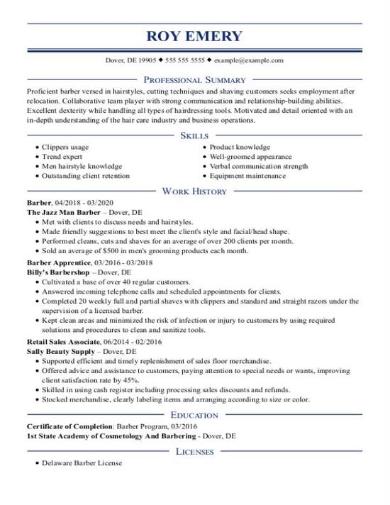 Barber resume template with clean and bold design