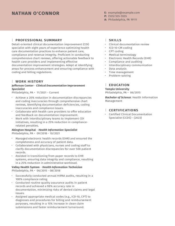 Cdi Specialist Resume Template