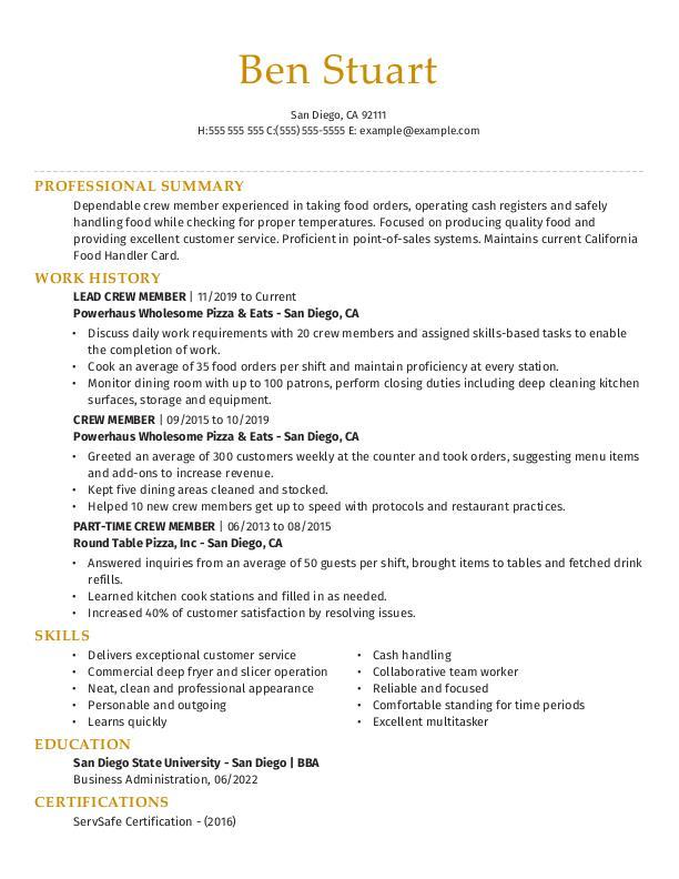 Crew Member Resume Template