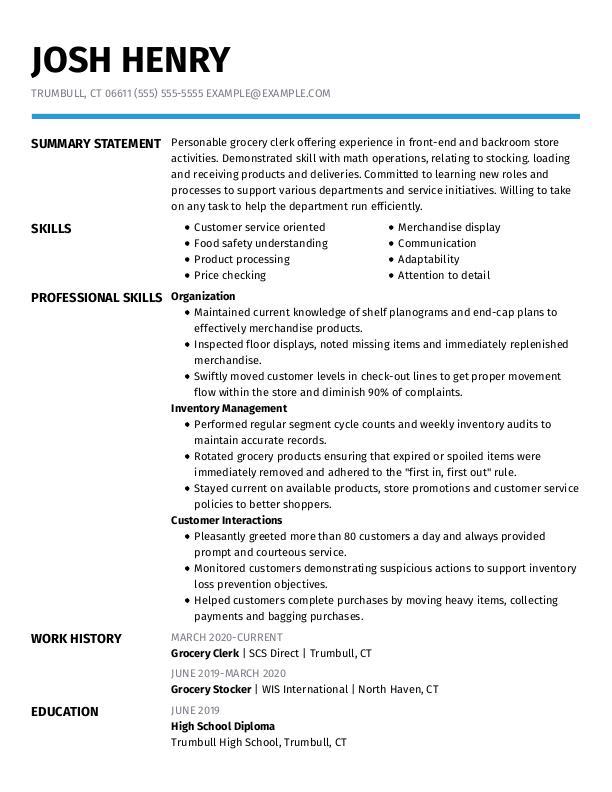 Grocery Store Clerk Resume Template