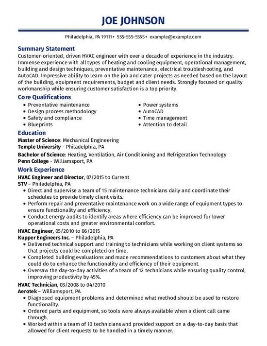 Hvac Engineer CV Template