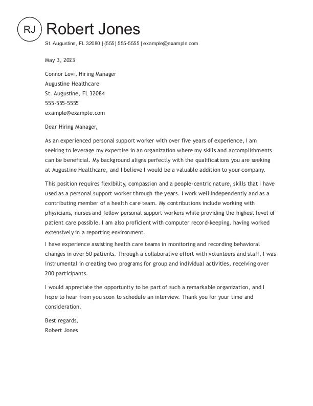 Personal Support Worker Cover Letter Example