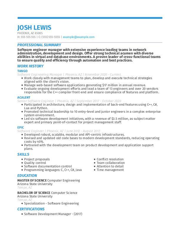 Software Engineer Manager Resume Template