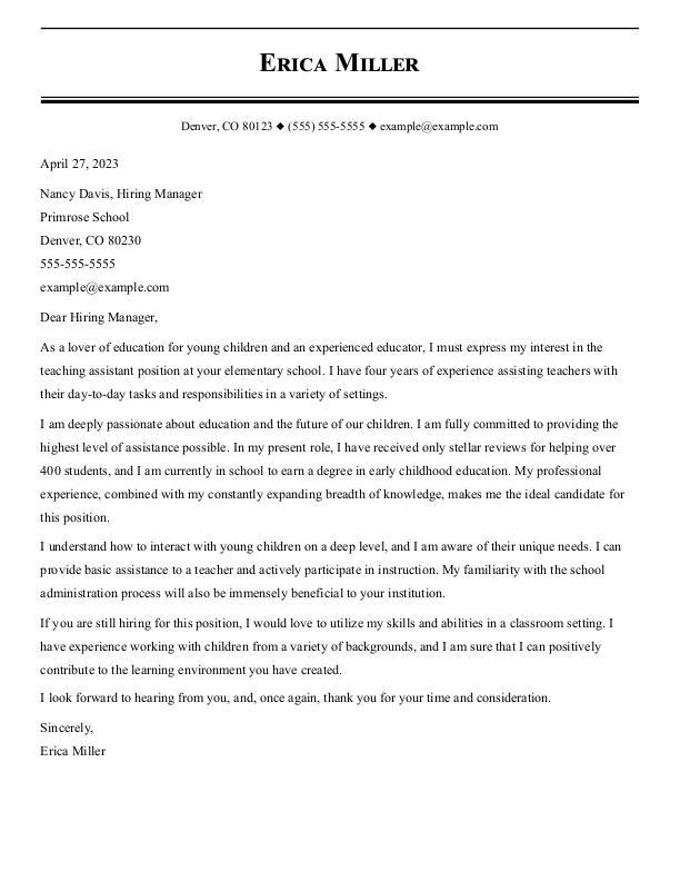 Teacher Assistant Cover Letter Examples for 2024 Templates Tips