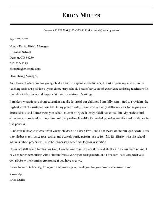 Teaching Assistant Cover Letter Example