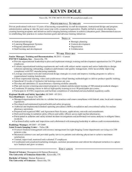 Training Manager Resume Template
